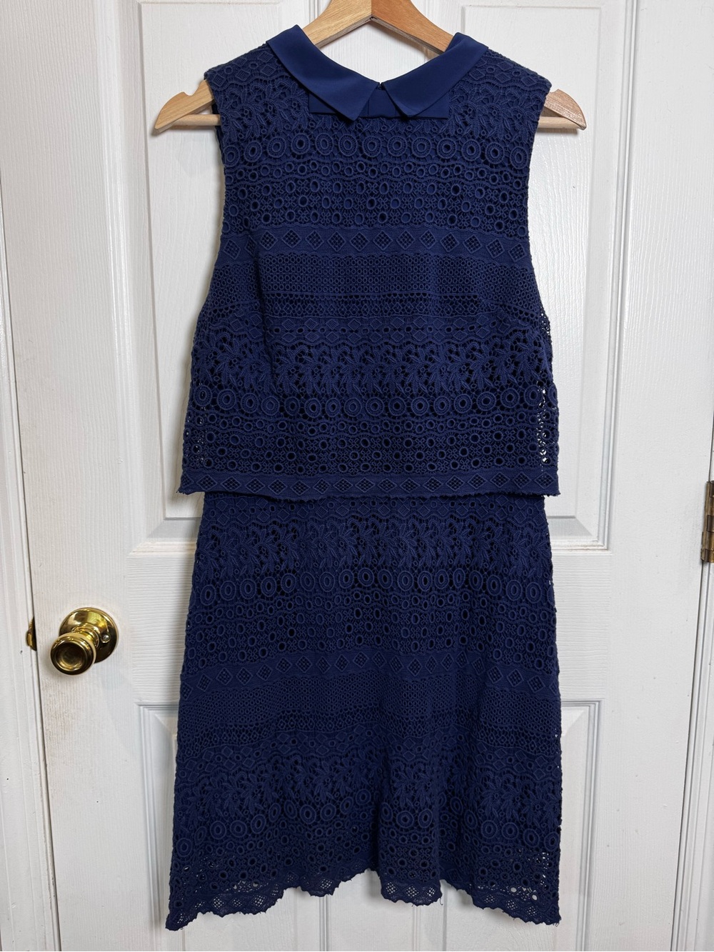 Navy Crochet Lace Sleeveless Dress with Peter Pan Collar
